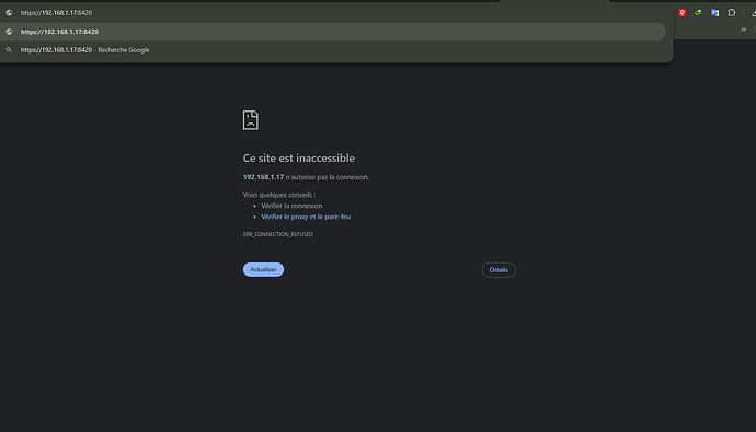 I connected to http:// 192.168.1.17:8420 and https://192.168.1.17:8420
